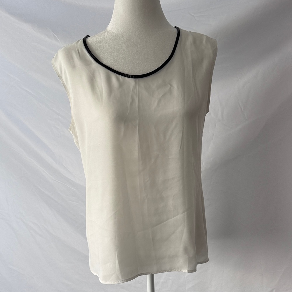 Ann Taylor Elegant white Sleeveless Blouse with Black Accent